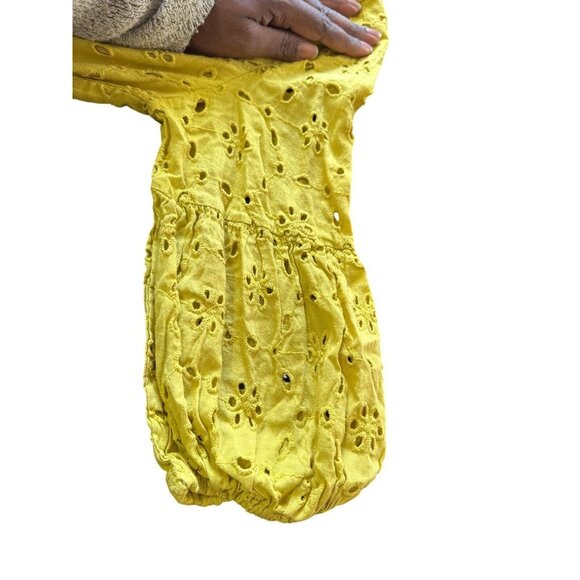 Babydoll Y2K Embroidered Maxi Yellow Dress Puff Sleeves Fairy Cottagecore Sz M - Picture 6 of 14